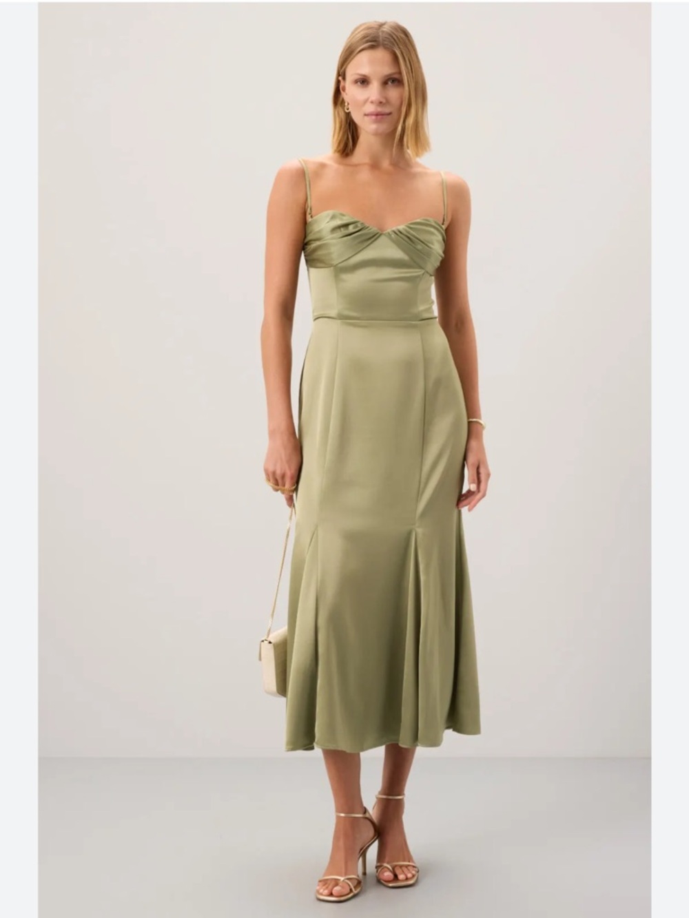 Reformation Sage Satin Slip Midi Dress